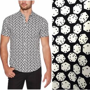 Cubavera Men's Slim Fit Dice Print Button Down Short Sleeve Shirt XL Gambler